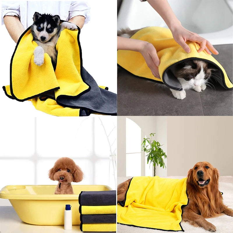 New Quick-Drying Dog And Cat Towels Soft Fiber Towels Absorbent Bath Towel Pet Bathrobe Convenient Cleaning Towel Pet Supplies