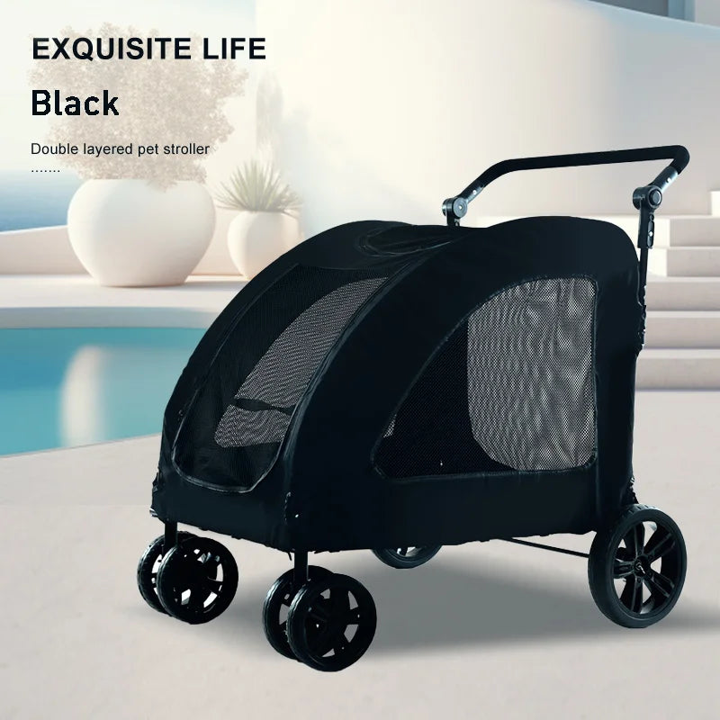 Large Capacity Foldable Pet Stroller for Dogs Outdoor Travel Mobility Scooter Dog Car Carrier with Sunshade Waterproof Fabric