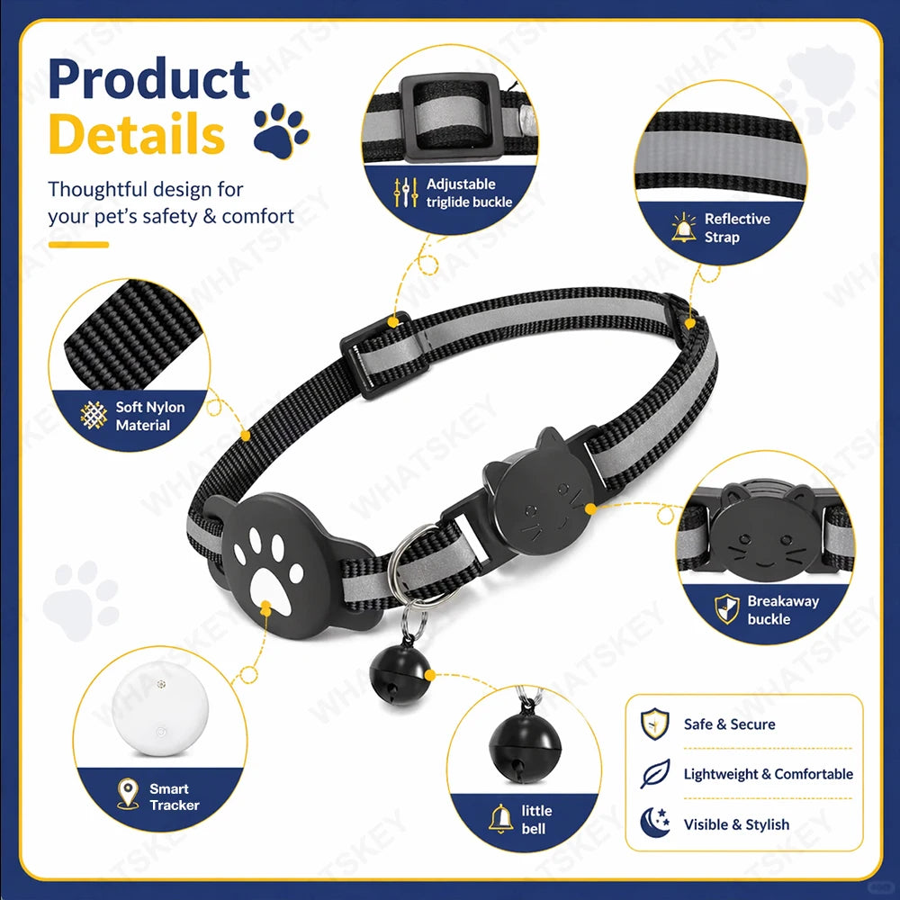 Adjustable GPS Pet Collar Tracker Kit for Android - Google Find My Compatible Cat & Pet Electronic Locator