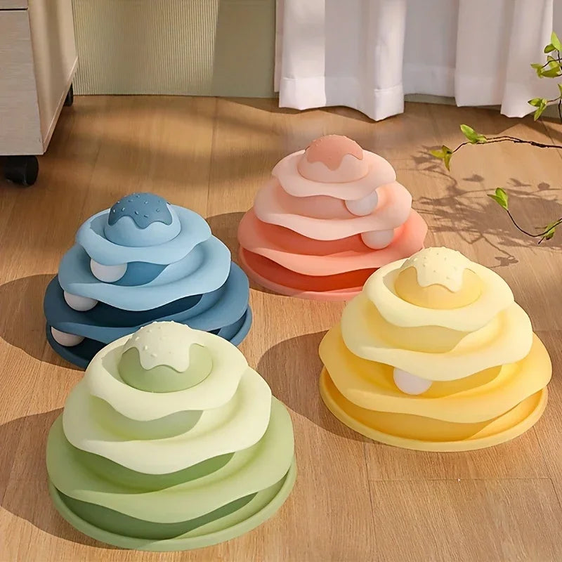 3-Layer Cat Turntable Tower Track Toy — Interactive Ball Chase & Spin