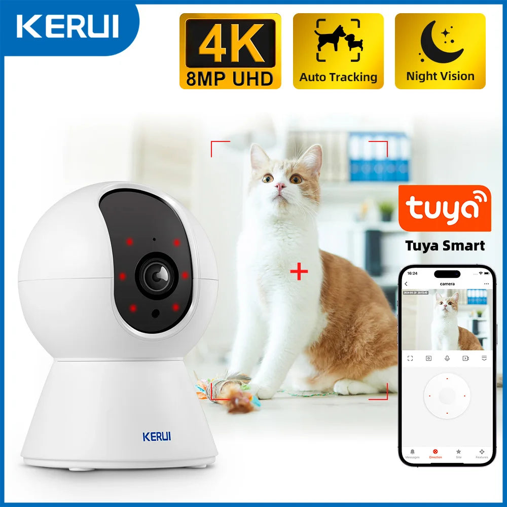 KERUI 4K 8MP Smart WiFi Pet Camera with Night Vision, AI Alerts & Tuya Smart Home Integration