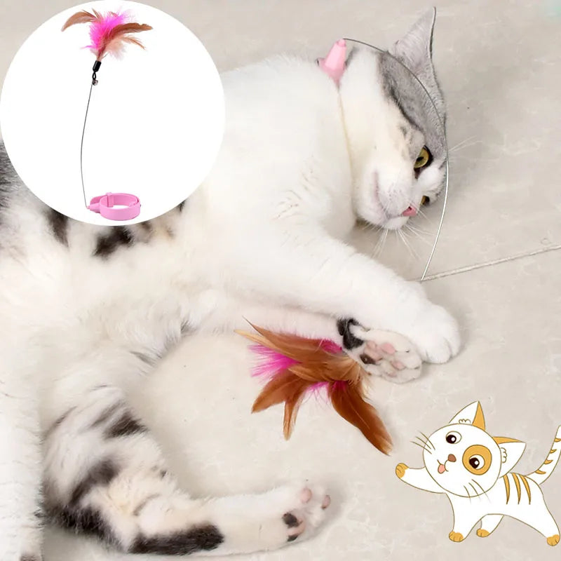 Feather Teaser Wand with Bell & Pet Collar — Interactive Kitten Training Toy for Cats