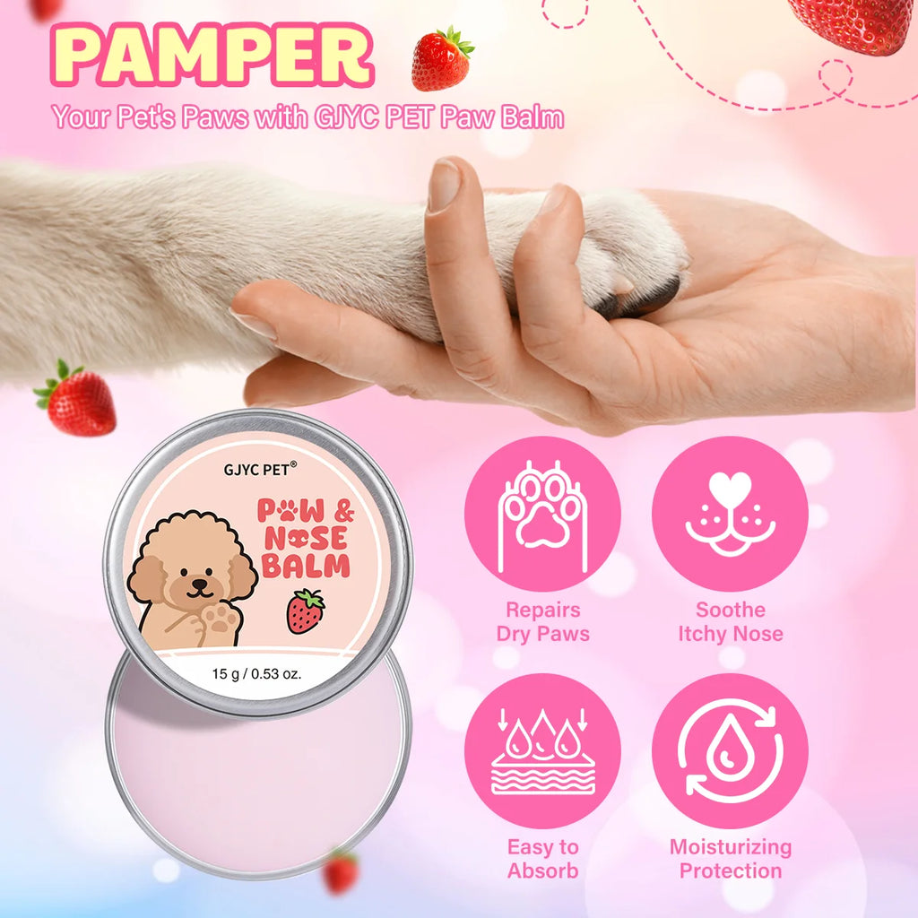 Dog Cat Paw Balm Care Cream Natural Gentle Nourishing Softens Pads Prevents Cracked Paws Moisturizing Treatment Strawberry