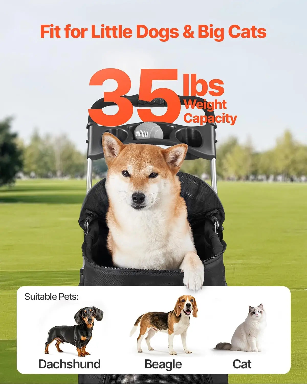 Pet Travel with Mesh Material, Unspecified Color, Foldable, Detachable Carrier & Brake, 35 lbs Capacity