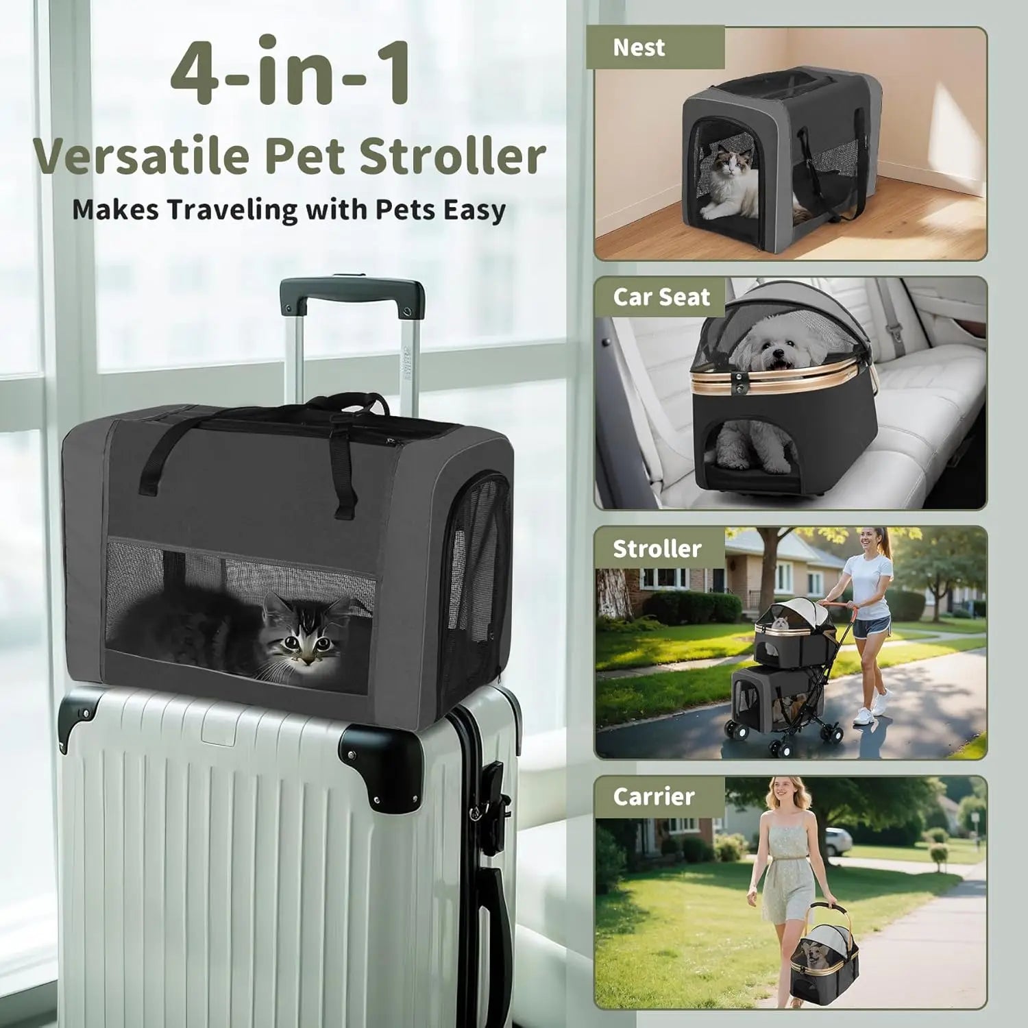 Double Pet Stroller for Dogs and Cats: Dog Stroller Foldable Travel Carriage with Detachable Carriers, Safety Belts, and 4 Locka