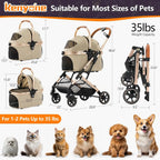 3-in-1 Pet Stroller for Outdoor Use, Aluminum Alloy, Khaki, Detachable Carrier & Pad, Lightweight, Foldable, Dual No-Zip Entry