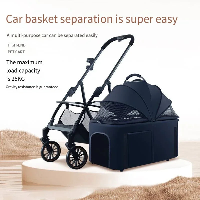 Pet Stroller for Dogs and Cats Going Out Detachable and Foldable Lightweight Small Cart for Walking Dogs and Walking Cats Teddy