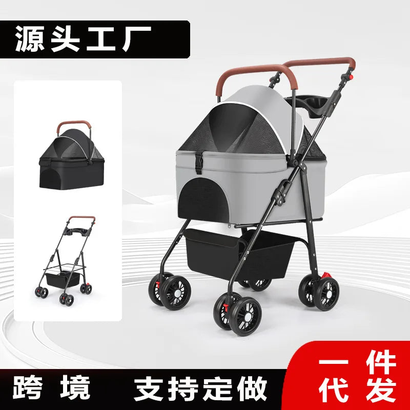 Upgraded Pet Stroller for Cats Dogs Compact Lightweight Foldable Teddy Bear for Outdoor Activities Detachable for Dog Walking