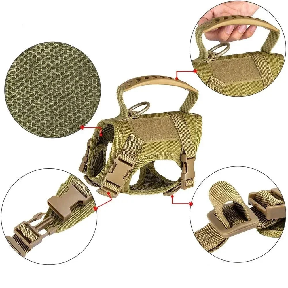 Breathable Tactical Cat & Dog Chest Harness — Adjustable Vest Leash for 3–20kg Pets
