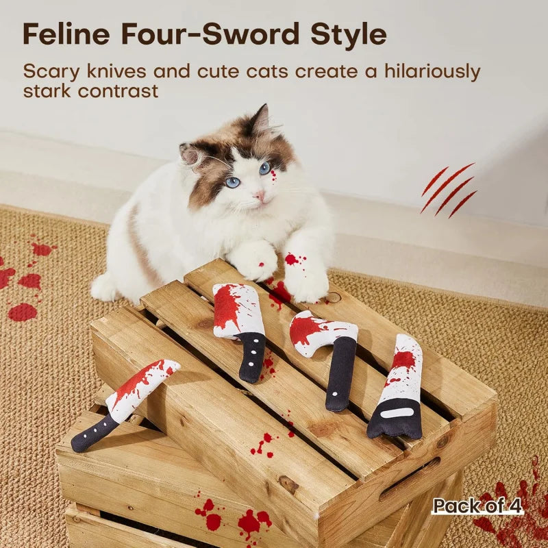 Potaroma 4-Pack Knife-Shaped Catnip Crinkle Toys — Indoor Exercise for All Breeds