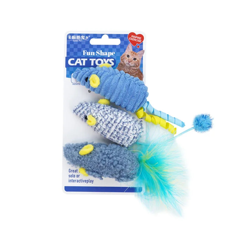 3-Pack Squeaky Catnip Plush Mouse Cat Toys — Colorful Interactive Rattle Mice for Kittens