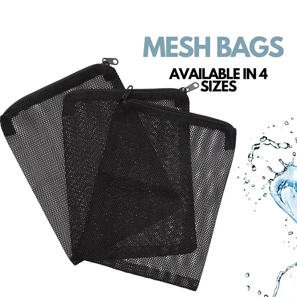 Reusable Aquarium Filter Net Bags (Black Nylon Mesh, Zip Closure, Pond & Tank Media)
