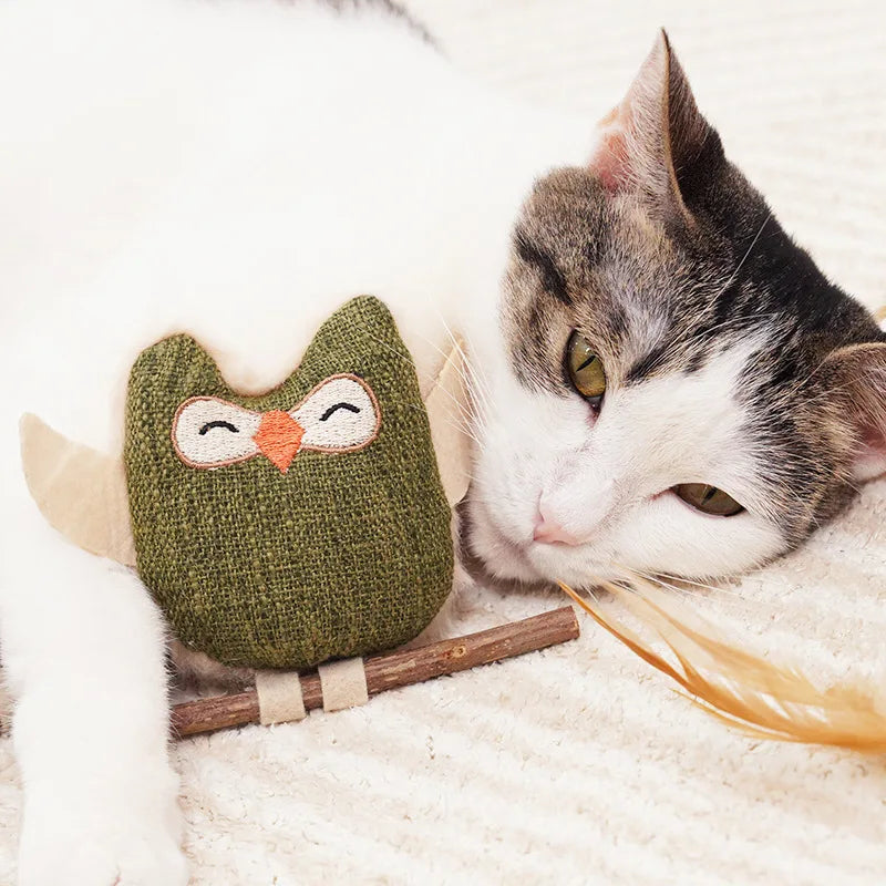 Catnip & Silvervine Feather Chew Toy — Dental Cleaning & Boredom Relief Toy for Cats