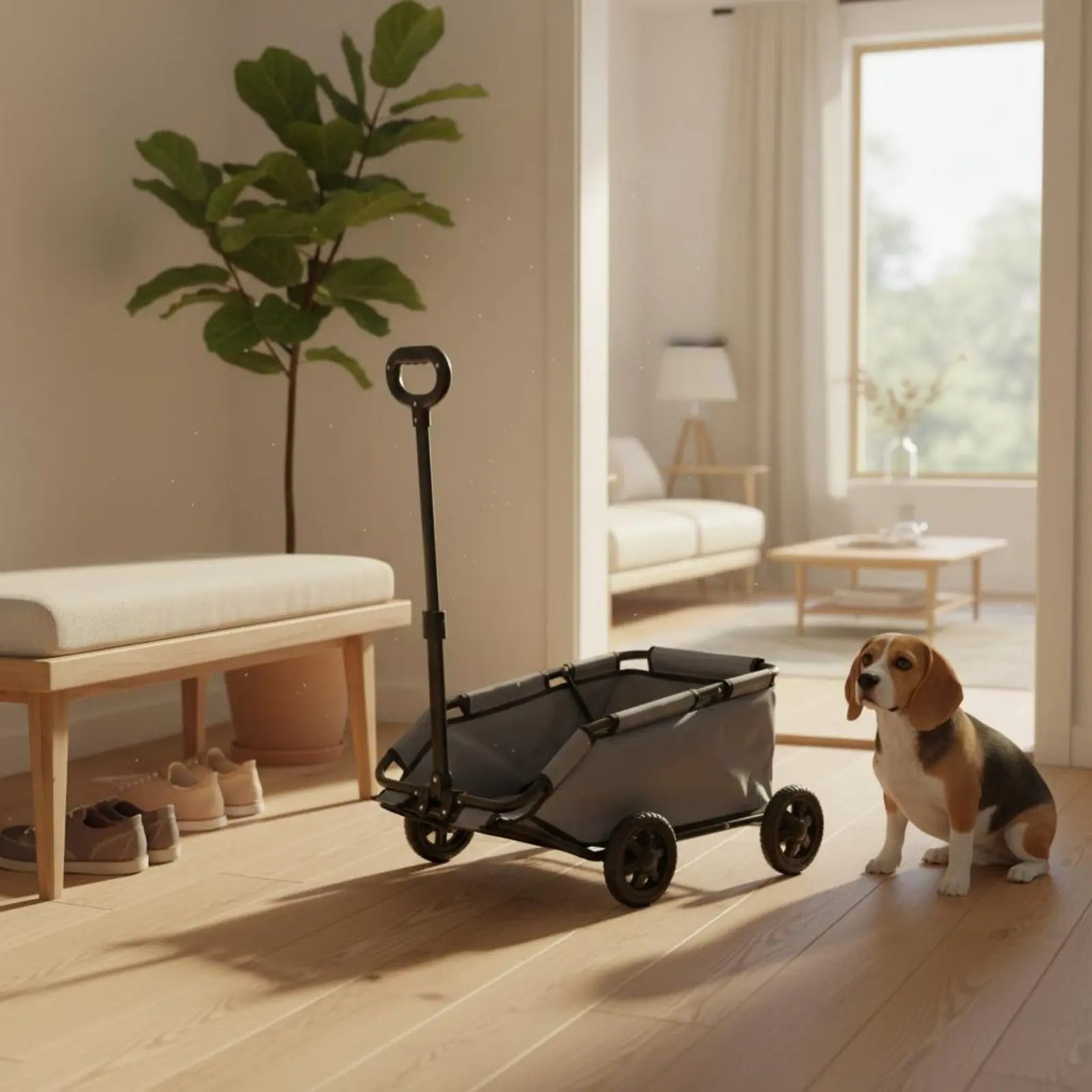 Lightweight Pet Pull Wagon Portable Foldable Pet Trolley 4-Wheel Dog Wagon Adjustable Handle Foldable Dog Carrier