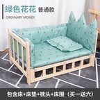 Elevated Solid Wood Pet Bed, All-Season Washable Cover