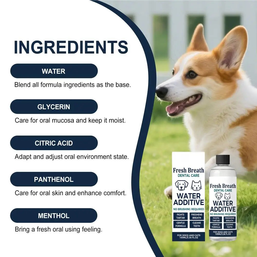 100ml Fresh Breath Dog Cat Mouthwash Gentle Formula To Fight Tartar Pet Dental Care Water Additive Freshen Breath No Brushing