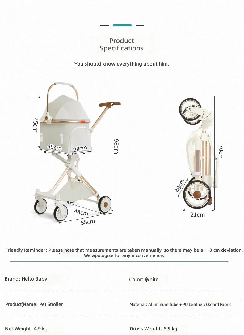 Pet Stroller for Small Dogs and Cats, Portable Foldable Dog Cart, Lightweight Retractable Pet Carrier, Easy Travel
