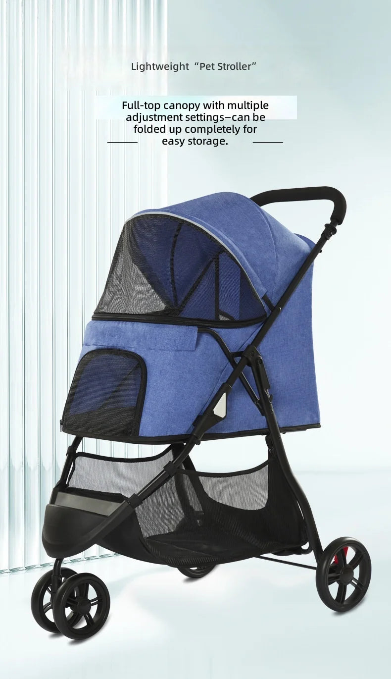 Pet Stroller Lightweight, 3-Wheel Dog Cat Carrier for Small to Medium Pets, Portable Travel Cart, Outdoor Walking