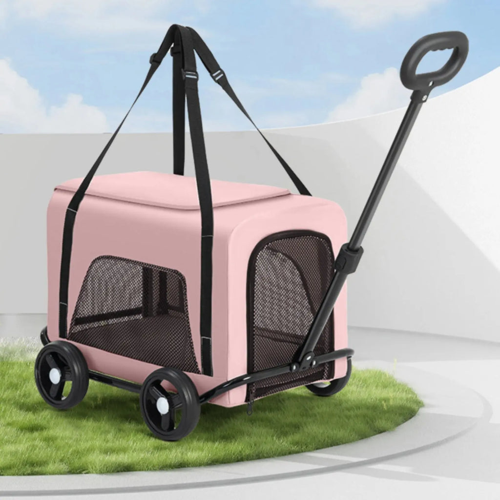 Foldable Pet Stroller Breathable Mesh Small Dog Feline Trolley Bag Pet Trolley Carrier Telescoping Handle Feline Rolling Carrier