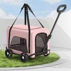 Foldable Pet Stroller Breathable Mesh Small Dog Feline Trolley Bag Pet Trolley Carrier Telescoping Handle Feline Rolling Carrier