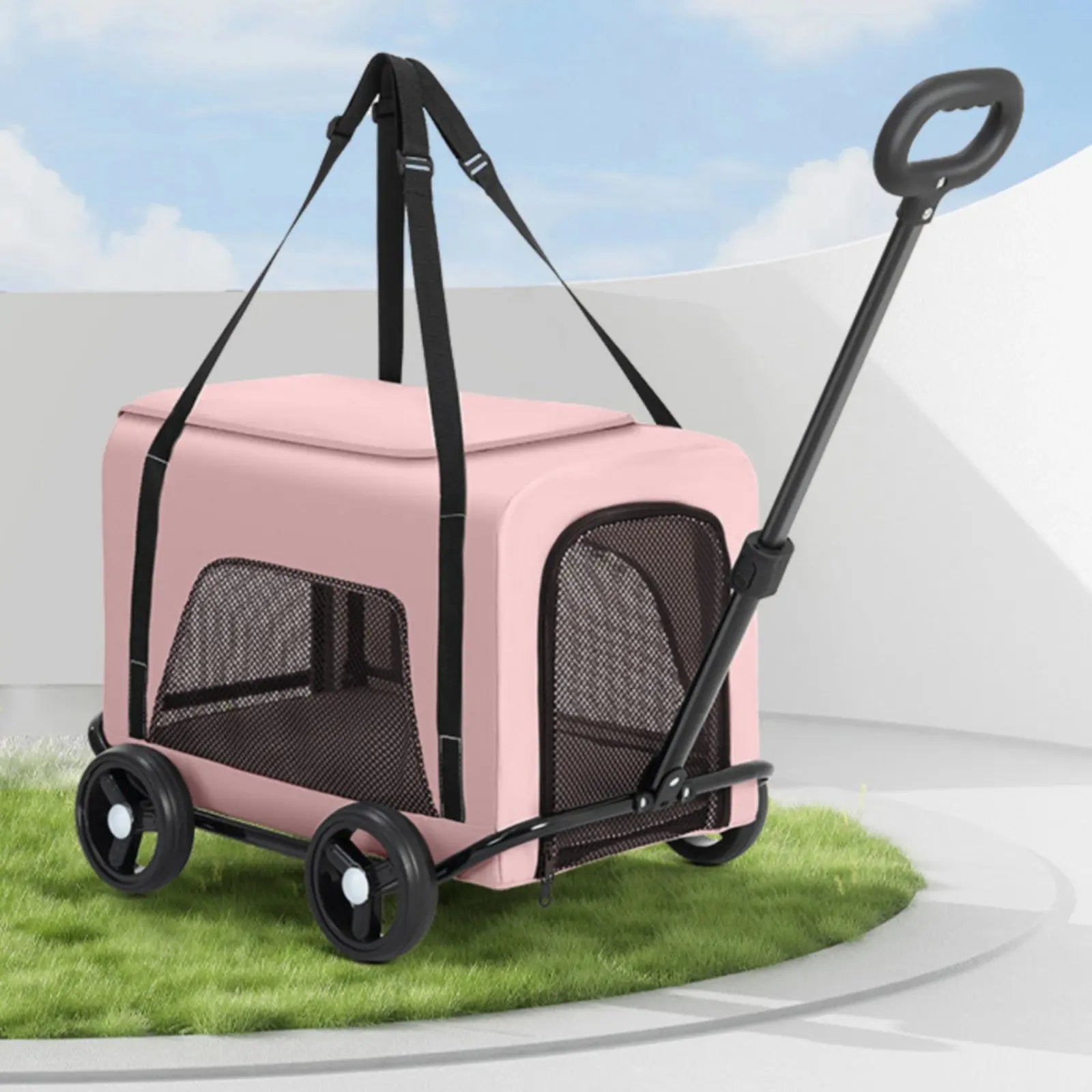 Foldable Pet Stroller Breathable Mesh Small Dog Feline Trolley Bag Pet Trolley Carrier Telescoping Handle Feline Rolling Carrier