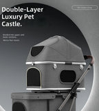 Double Layer Pet Stroller, Foldable Lightweight Dog Cat Carrier for Outdoor Travel, Portable Pet Carriage