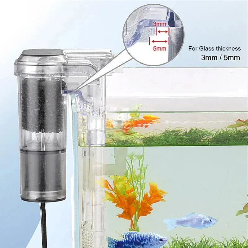 USB Mini Suspended Aquarium Filter (2.5W, 250L/H, For Tanks Under 30cm, Ultra-Quiet)