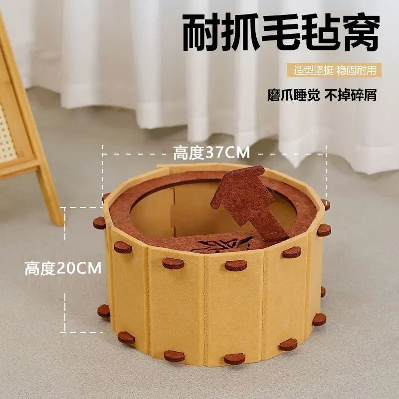 Round Nest Cat Bed with Built-In Scratch Pad
