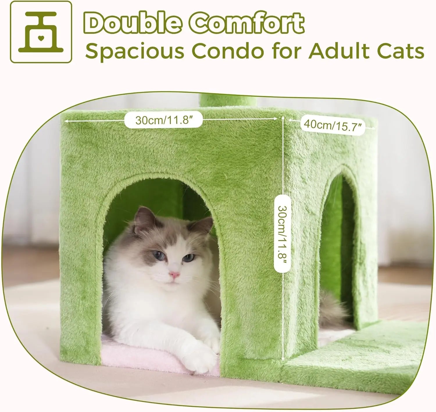 34in Cat Tree with Hammock & Wide Condo for Large Cats (Pink/Green)