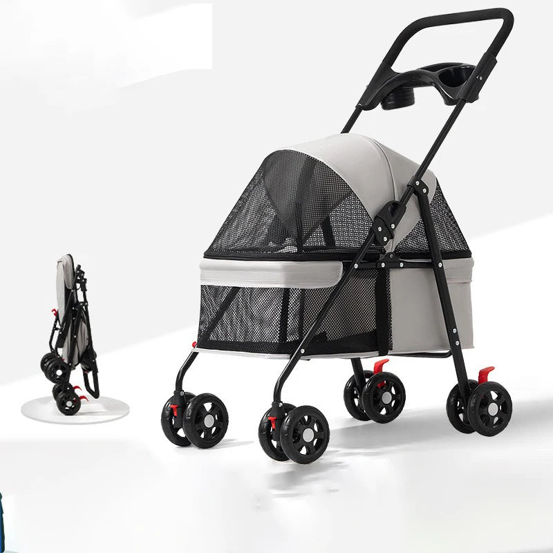 Foldable Pet Stroller, Lightweight Travel Carrier for Small Dogs Cats Up to 15 lbs, Portable Puppy Pushchair
