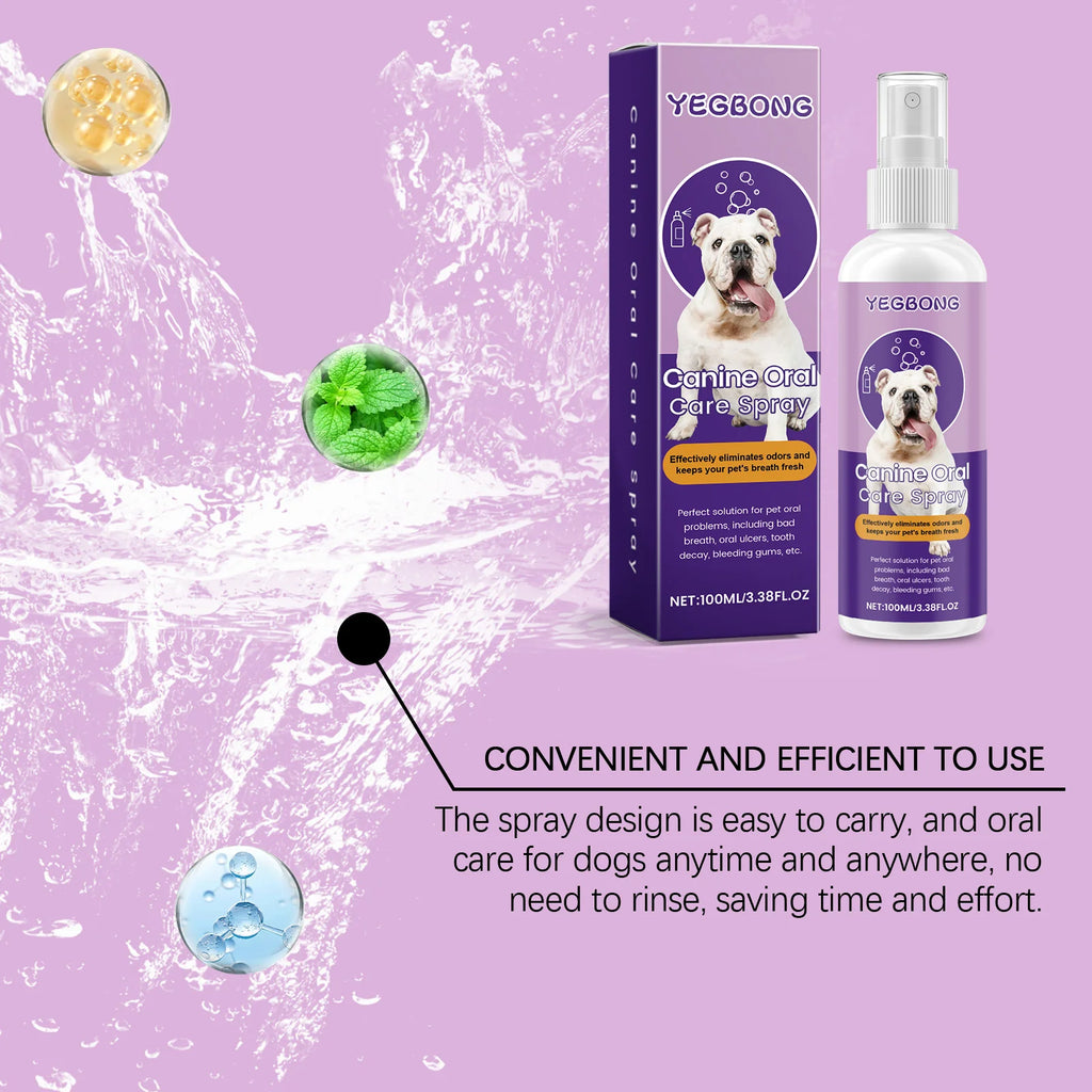 YEGBONG 100ml Pet Oral Care Spray Gentle Natural Formula Effective Tartar Stain Lasting Fresh Breath Safe for Daily Use Dogs Cat