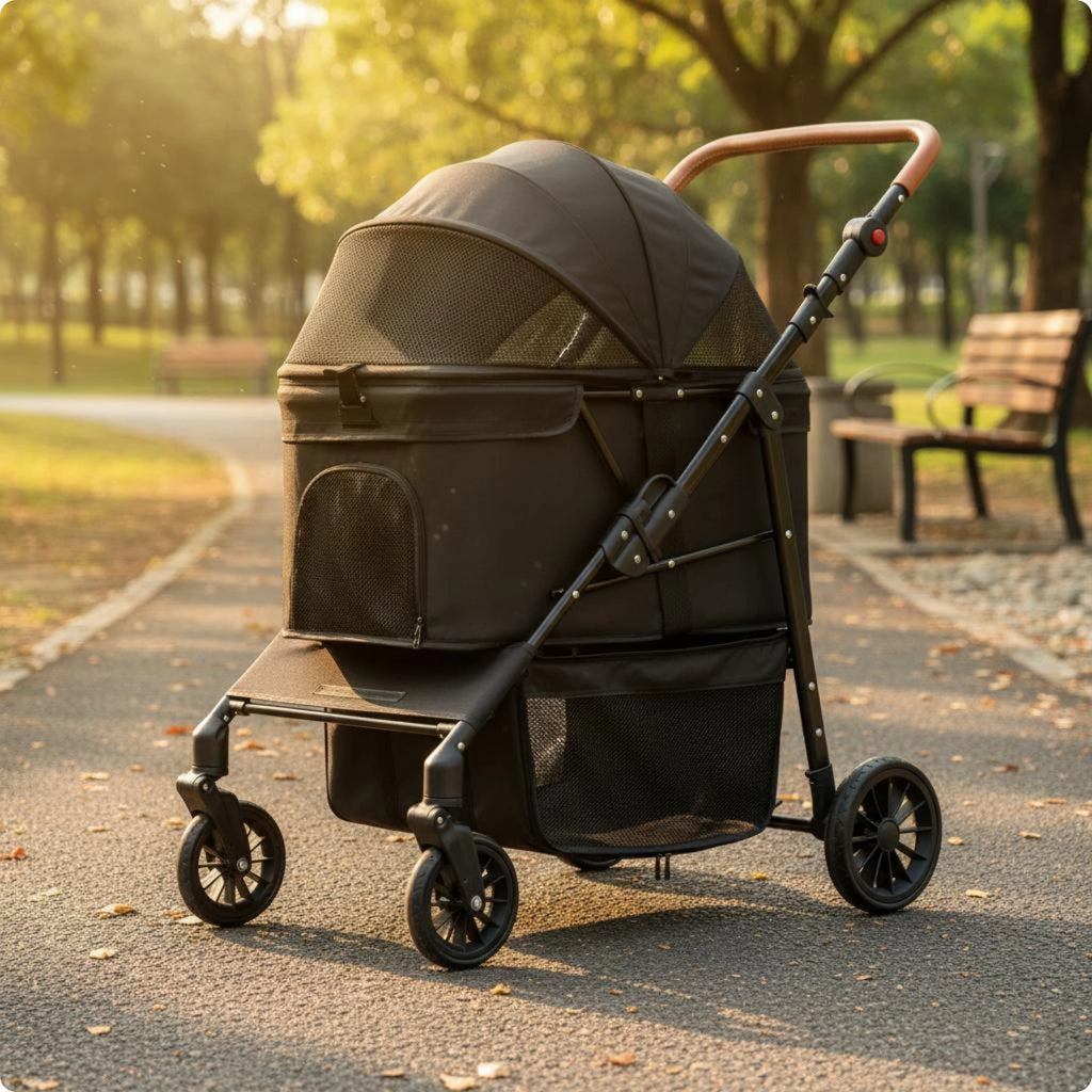 Foldable Pet Stroller Adjustable Handle Foldable Dog Stroller Large Dog Wagon Breathable Mesh Window Pet Gear for Shopping