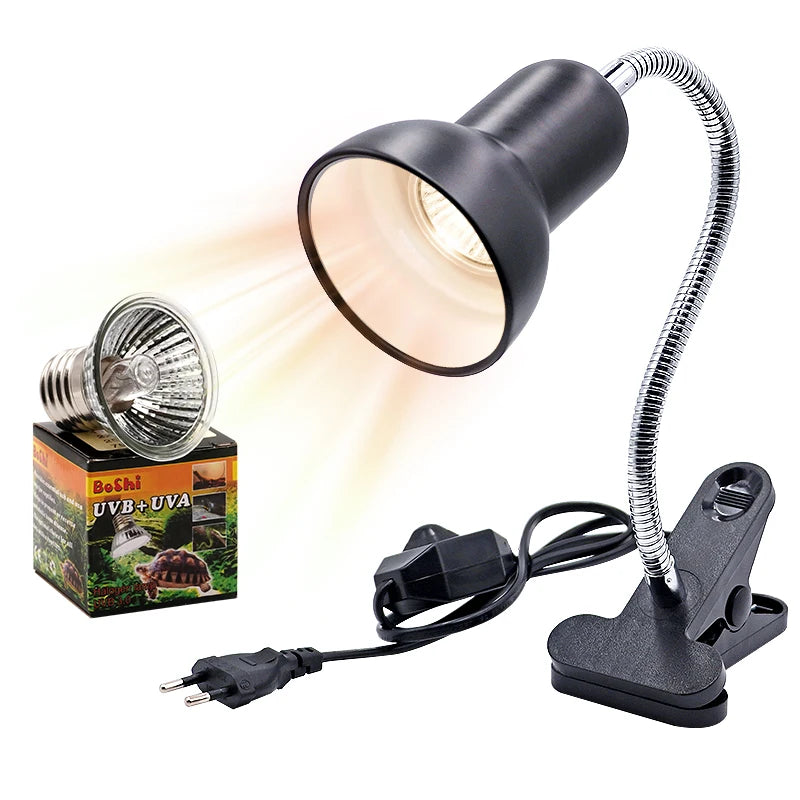 UVA+UVB 3.0 Reptile Lamp Holder Set with Clip-on Thermometer Hygrometer Lizard Turtle Tortoises Tools Basking Heating Bulb 220V