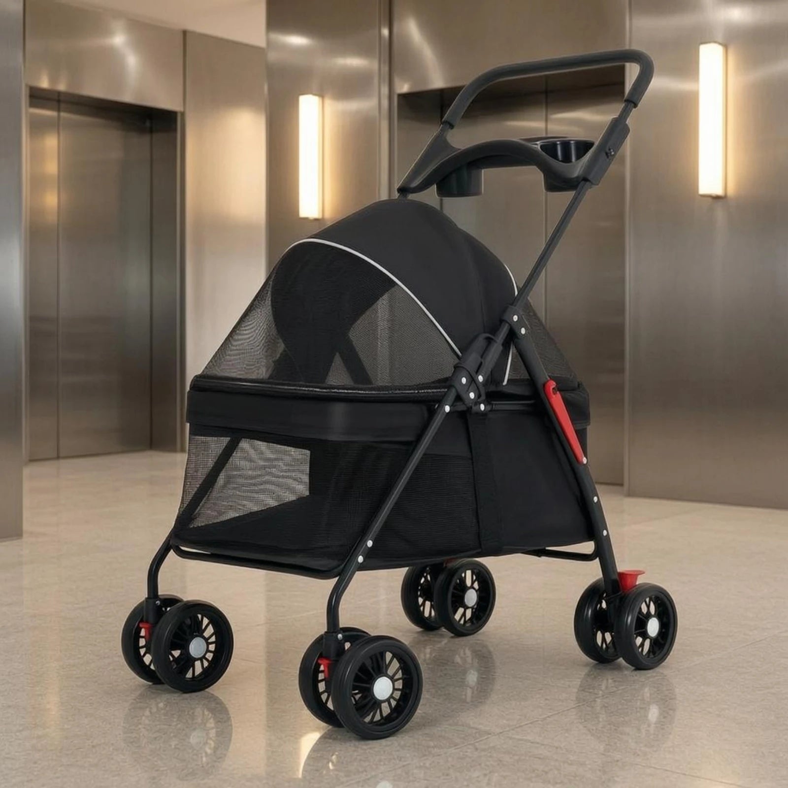 Foldable Pet Stroller Lightweight Feline and Dog Stroller Compact Ventilated for Cats, Outdoor Walking, Travel