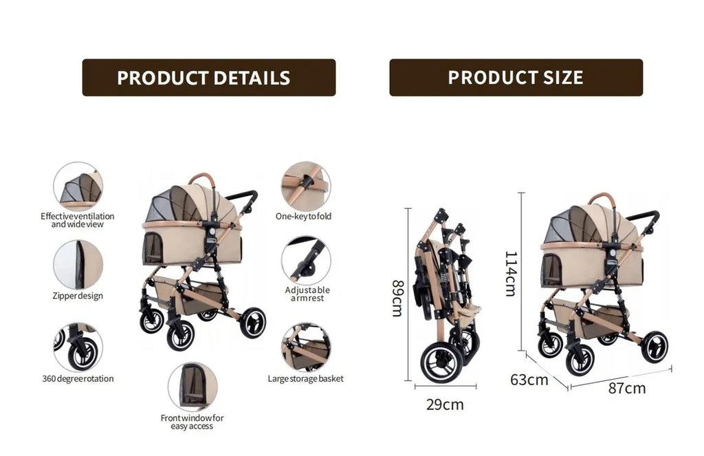 Factory Direct Portable 2-in-1 Puppy Foldable Dog Pet Stroller For Travel & Carrying Direct From Manufacturer