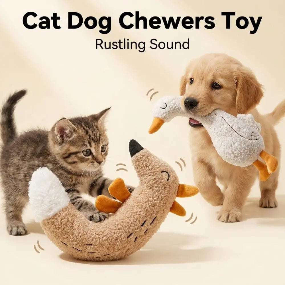 Goose Cartoon Plush Pet Chew Toy with Rustle Sound — Interactive Teething Toy for Cats & Dogs