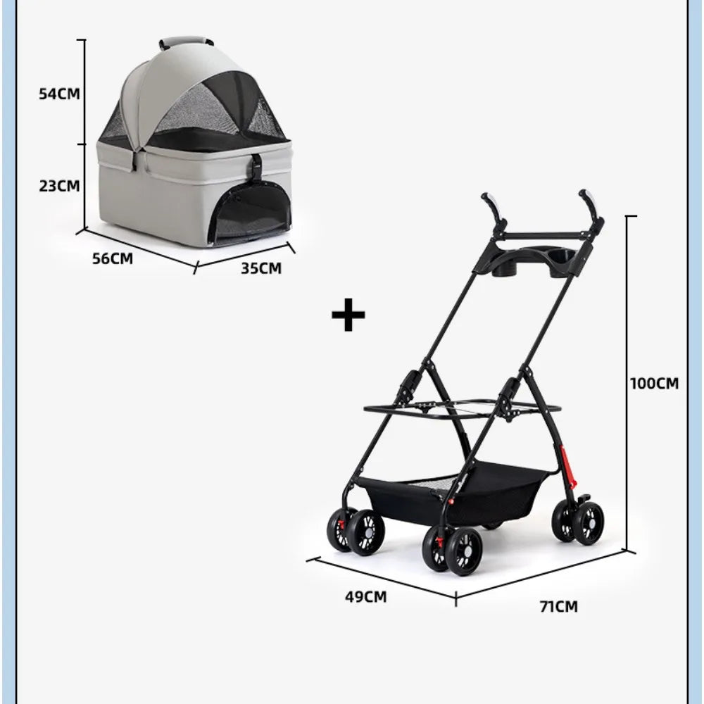 Detachable Pet Dog Stroller 4 Wheels Foldable Dog Cat Carrier with Cup Holder Pet Transport for Dogs Outdoor Puppy Basket