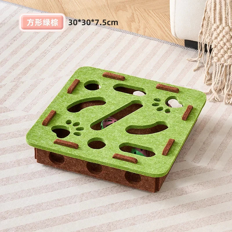 Felt Puzzle Box Cat Exercise Toy with Rolling Ball — Indoor Hunt & Dig