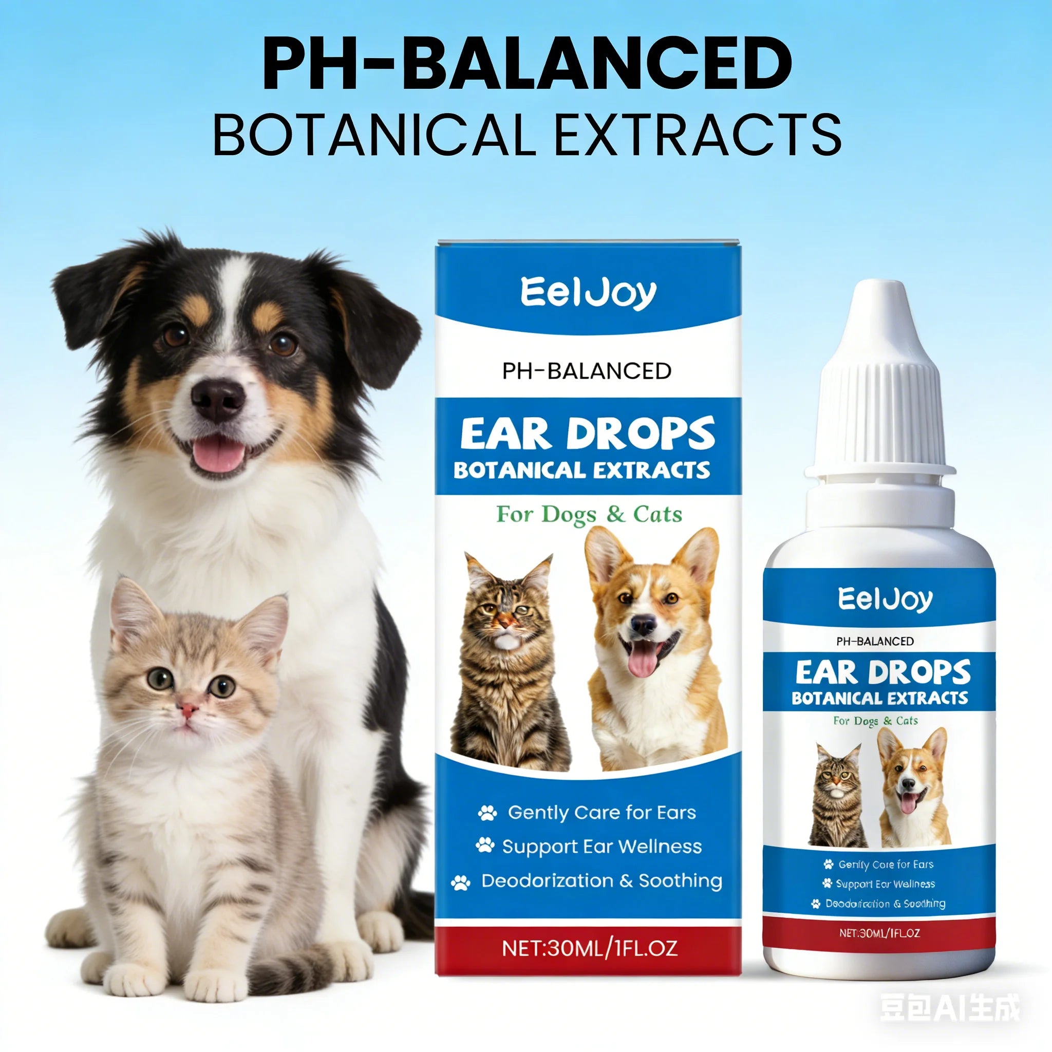 EelJoy Pet Ear Drops Dissolve Ear Wax Odor Remover Anti Itching Natural Non Irritating Hypoallergenic Ear Cleaner for Dogs Cats