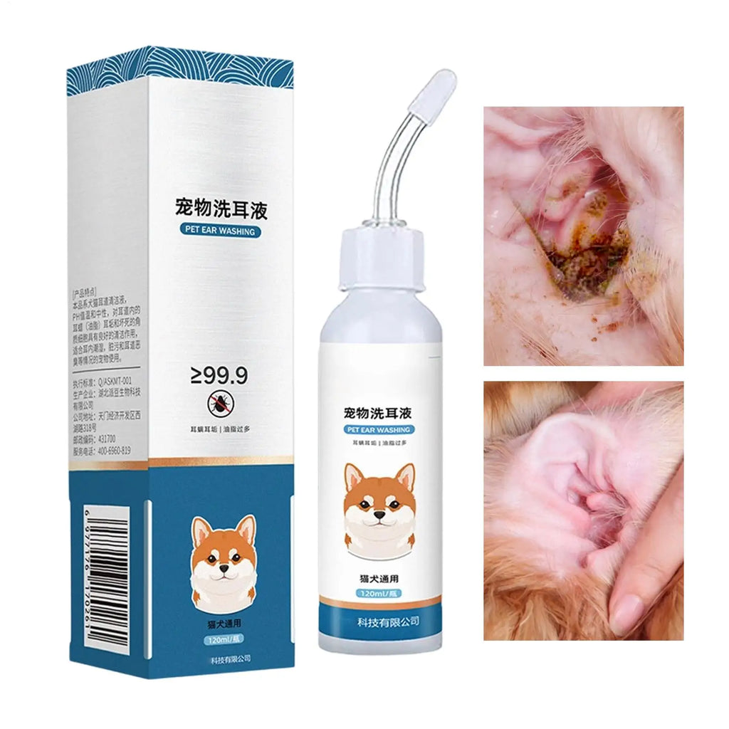 120ml Cat Ear Cleaner Solution Powerful Ear Wash Drop Washer Odor Removal Cleaning Solution for Flush Grooming Dogs Cats Puppy