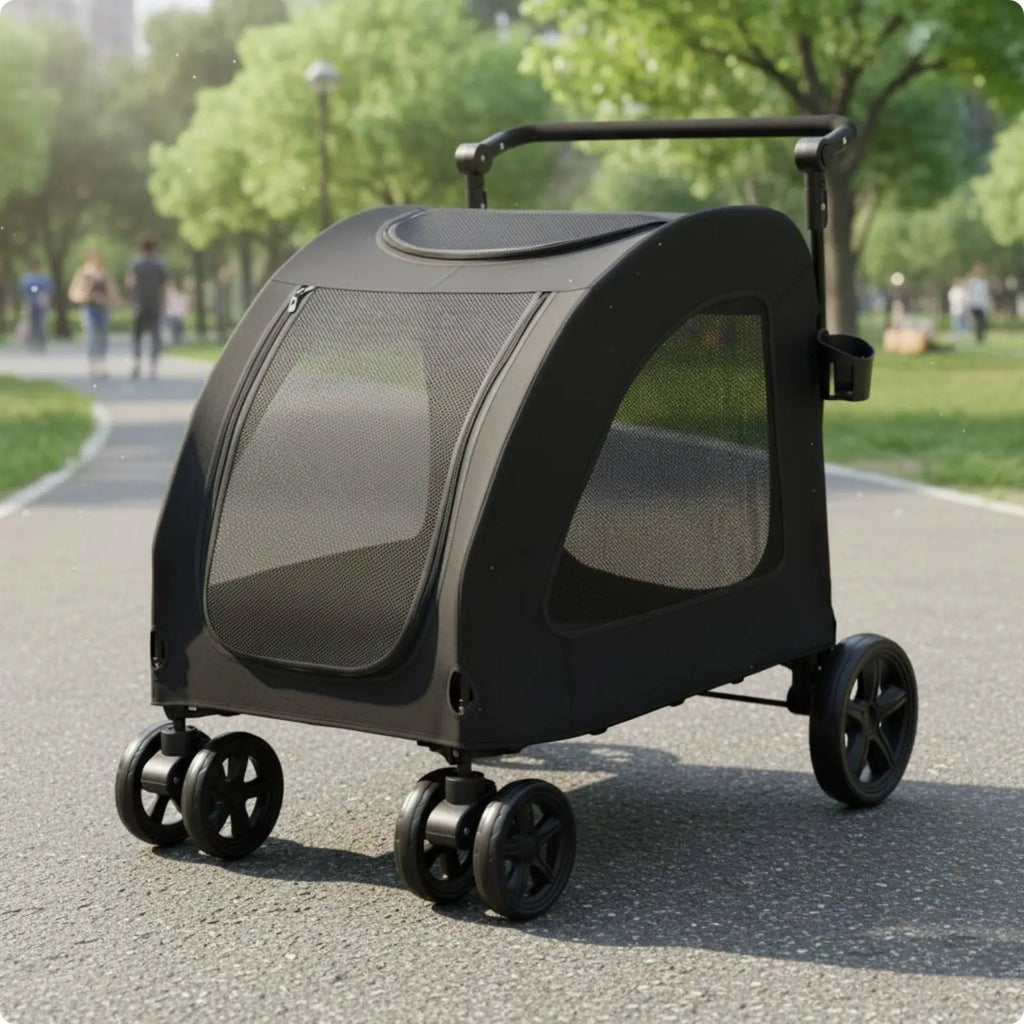 Foldable Dog Stroller Lightweight Feline Stroller Pet Pushcart Large Size Dog Stroller Mesh Sides for Park