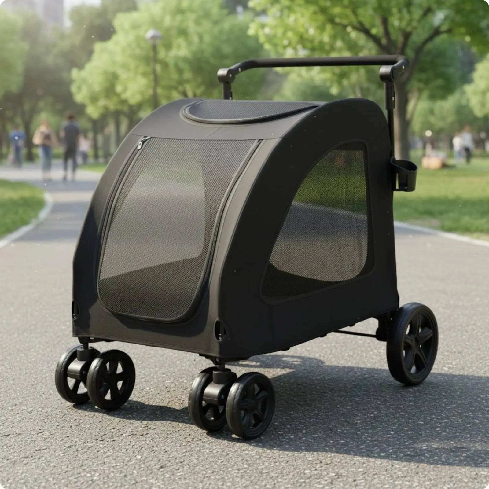 Foldable Dog Stroller Lightweight Feline Stroller Pet Pushcart Large Size Dog Stroller Mesh Sides for Park