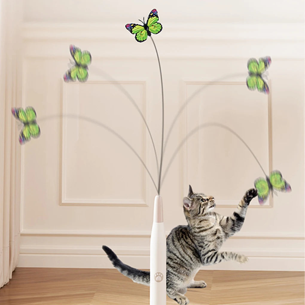 Electric Butterfly Suction Cup Cat Toy — Automatic Rotating Flutter Bug Wand for Kittens