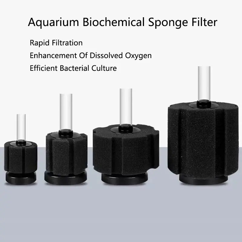 Black Bio Sponge Aquarium Filter (Air Pump Driven, Corner Skimmer, Biochemical Media)