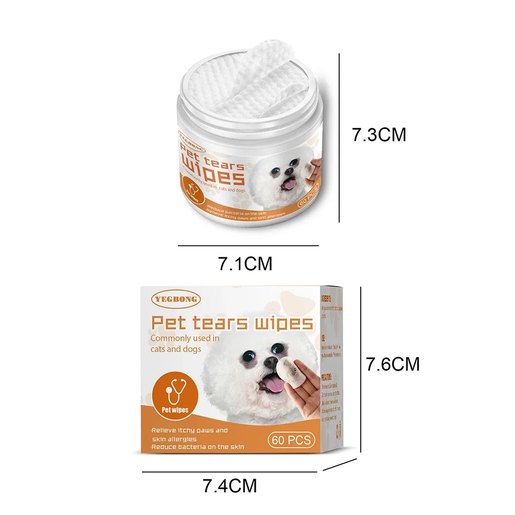 60pcs/set Paper Towels Universal Disposable Non-woven Eye Tear Cleaning Ear Stain Remover Wet Towels Grooming Tools Pet Products
