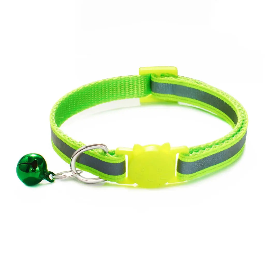 Reflective Cat Head Pattern Cat Collar with Bell — Adjustable Decorative Kitten Neck Strap
