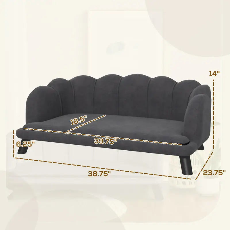 PawHut Pearl Design Pet Sofa with Solid Wood Legs (Charcoal Gray)