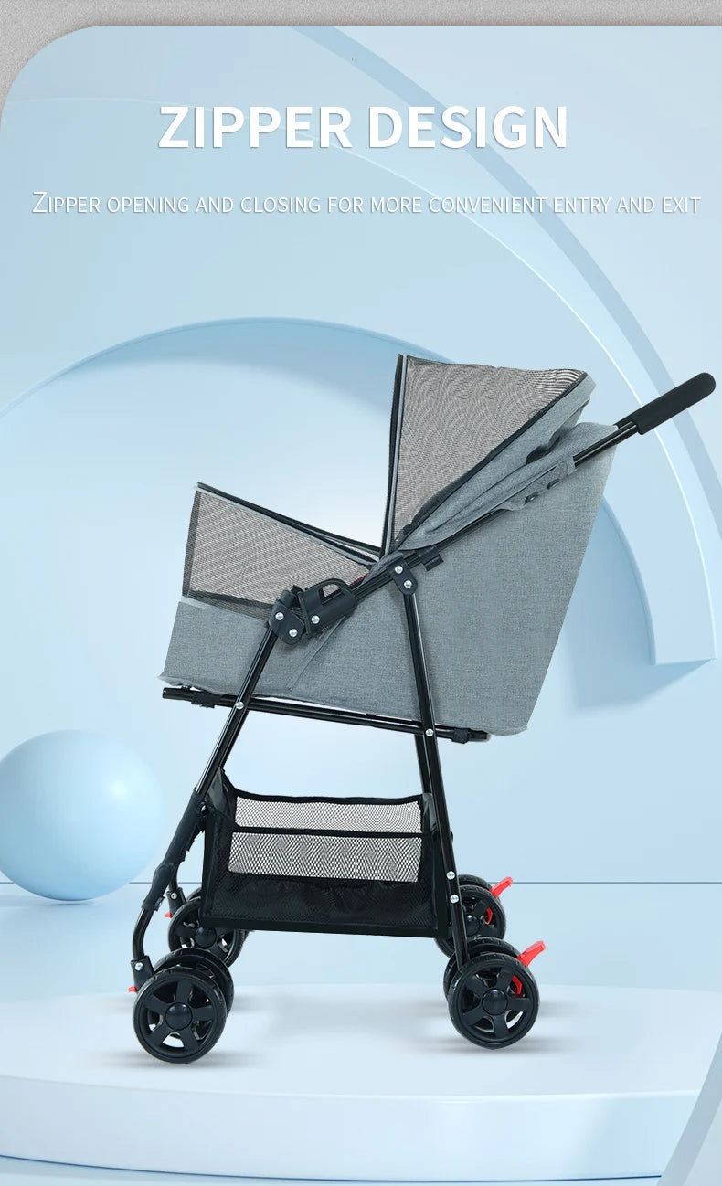 High Quality Folding Four-wheeled Easy Walk Travel Carrier Carriage Pet Stroller Outdoor Travel