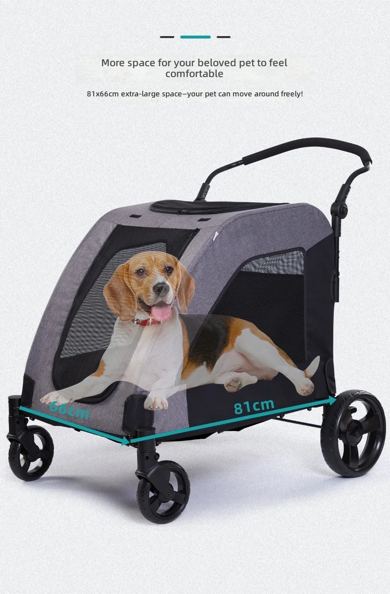 Large Pet Stroller, Foldable Cat and Dog Carrier, High Capacity, for Injured Elderly Pets, Portable Pet Cart