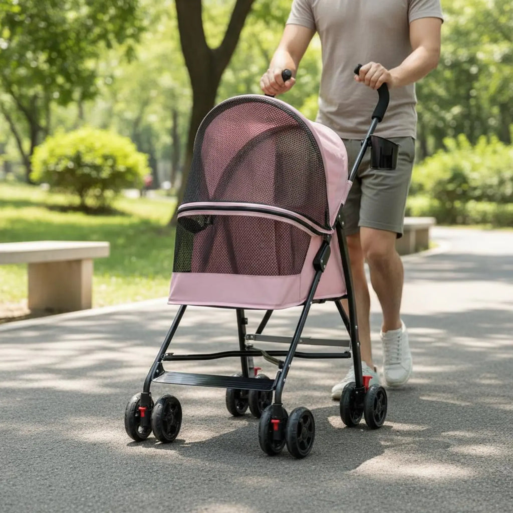Foldable Pet Stroller Ventilated Lightweight Pet Stroller Large Viewing Window Brake System for Small Pets, Outdoor Walks, Park